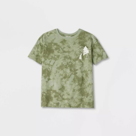 Cat & Jack Unisex Kids Size Small Army Green Tie Dye Tree Hug Graphic Tshirt 463 - Picture 1 of 7